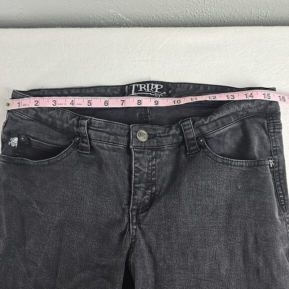 TRIPP NYC Womens Black Capri Cropped Pants 12 Stretch Skull‎ Detail Grunge Goth - Picture 3 of 14